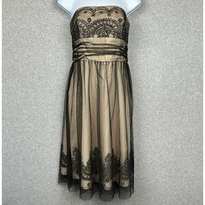 Davids Bridal Strapless Dress Size 8 A-Line Cocktail Beaded Black Tulle Empire